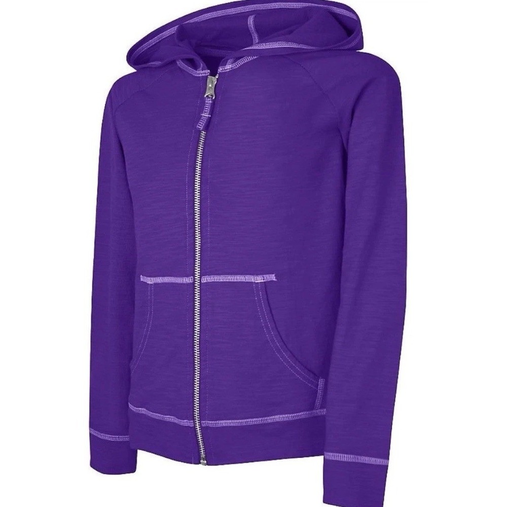 Hanes Girls Slub Jersey Full-Zip Hoodie Purple Size XL C219